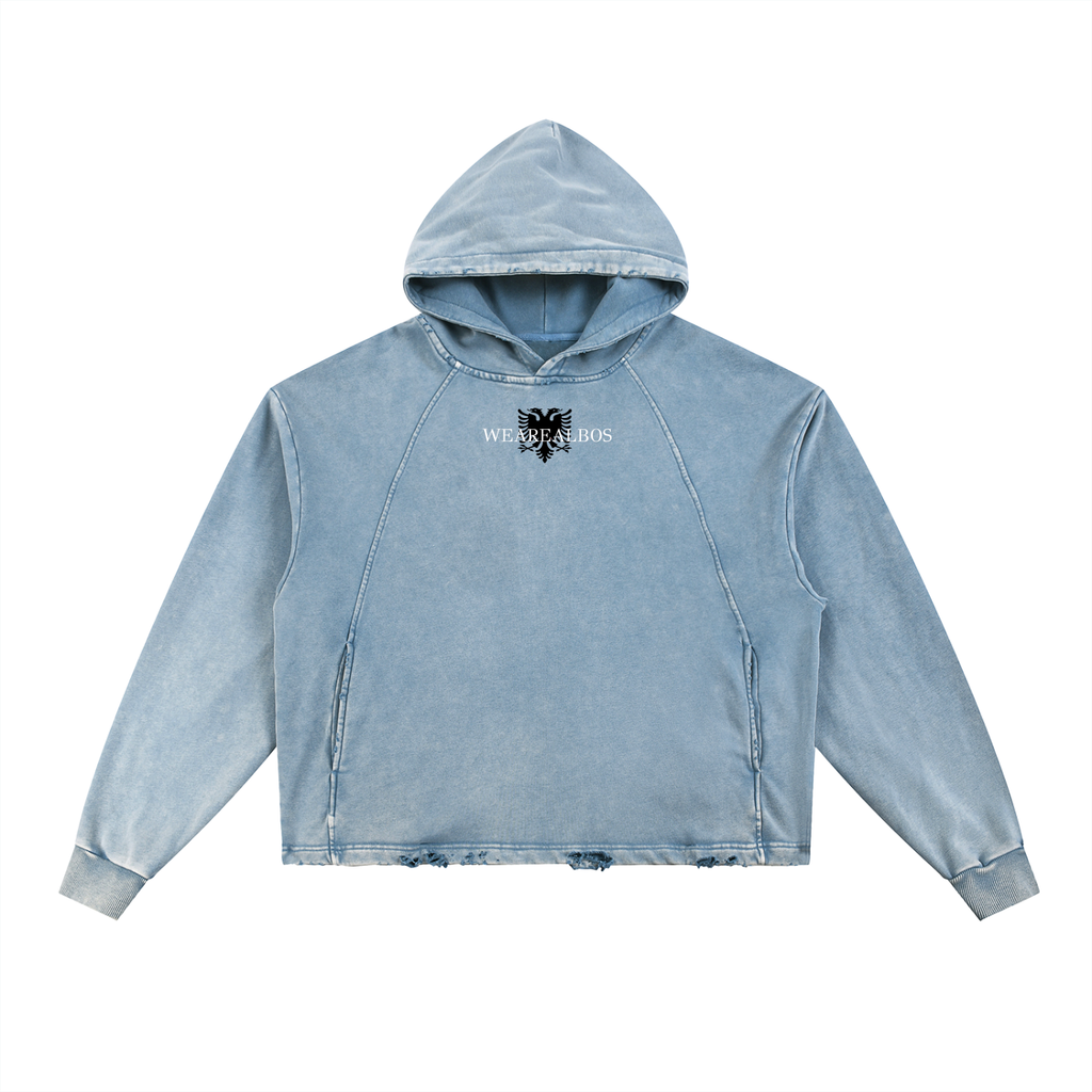 Vintage Washed Frayed-Hem Hoodie (Loose)
