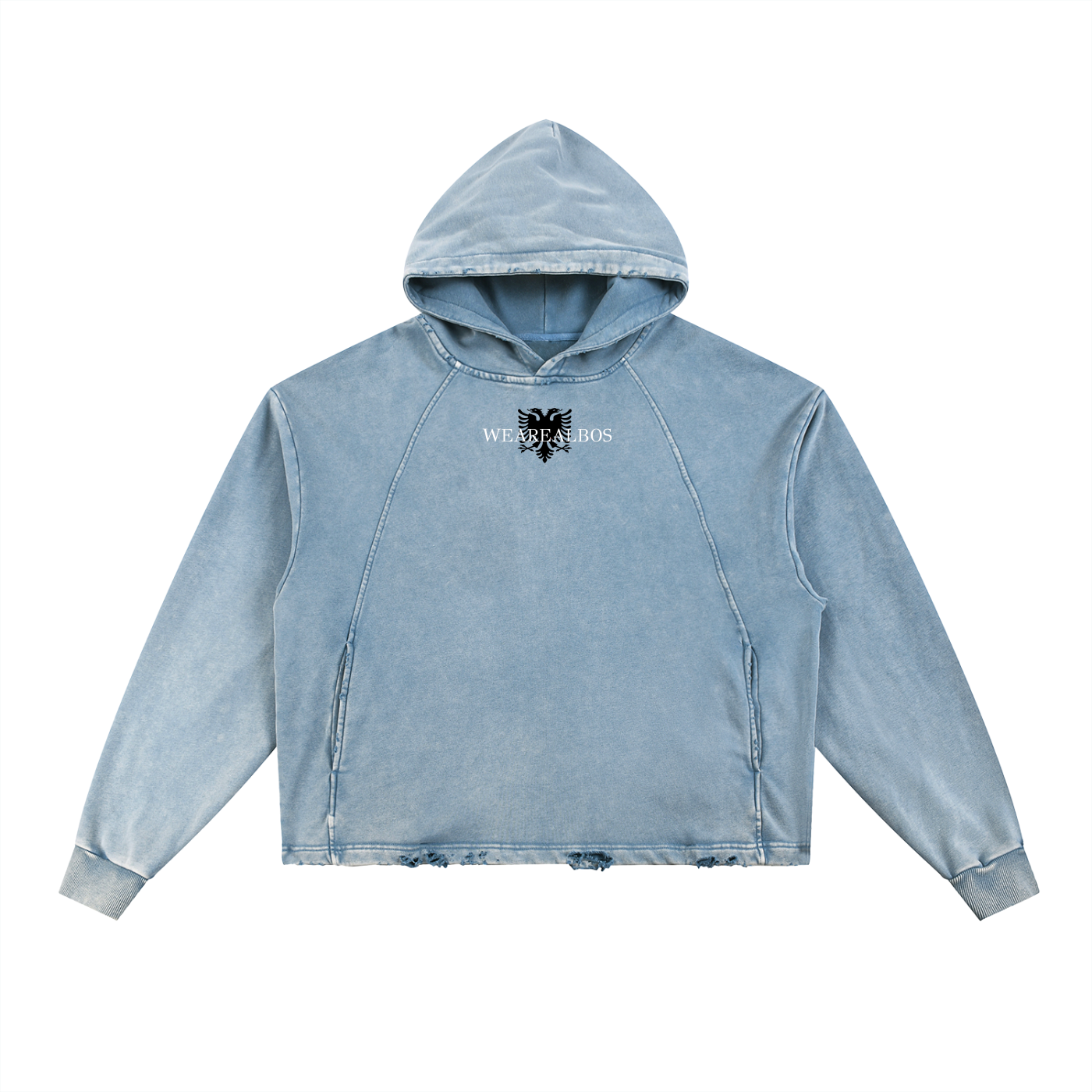 Vintage Washed Frayed-Hem Hoodie (Loose)