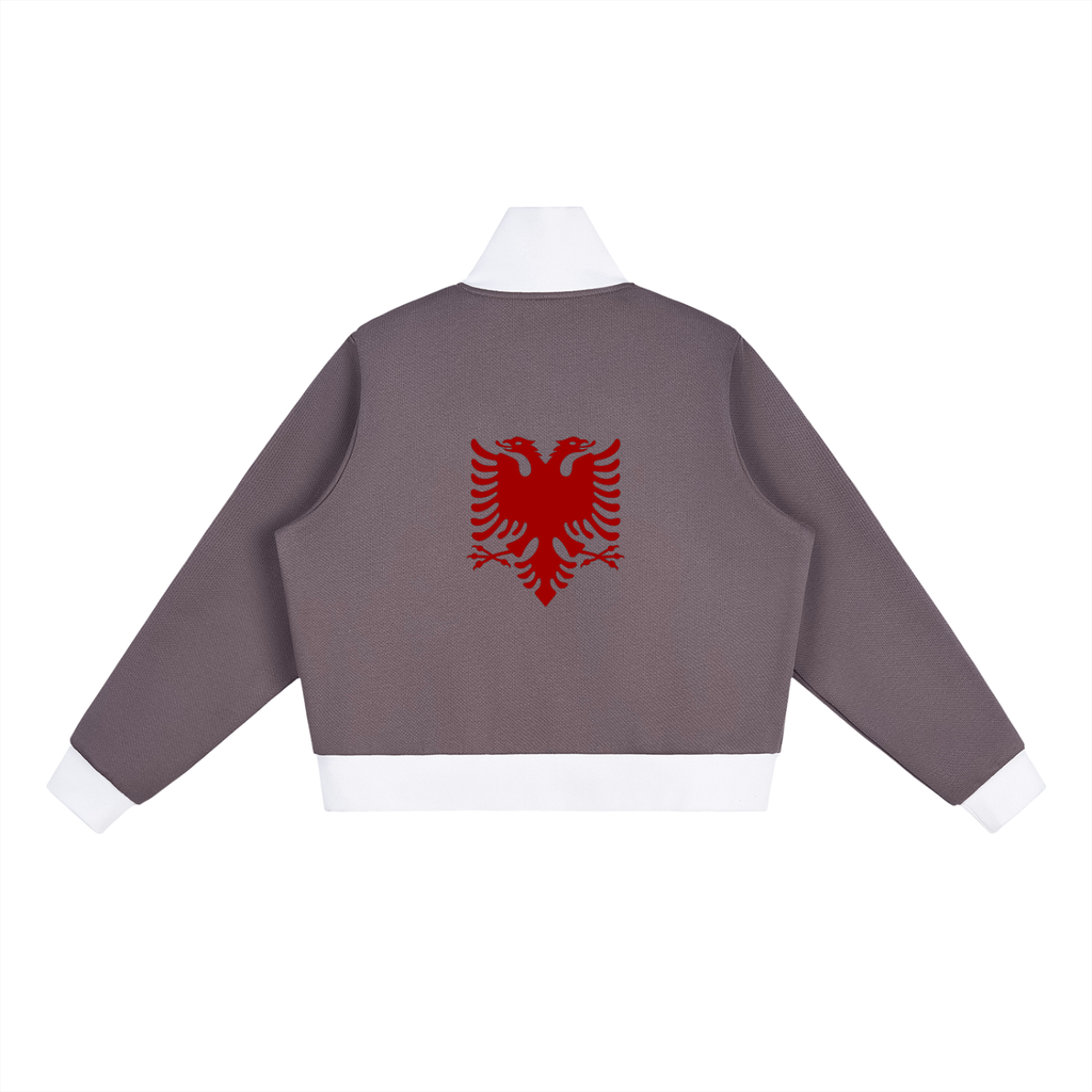 Contrast Side Stripe Fleece Cropped Track Jacket (Loose)