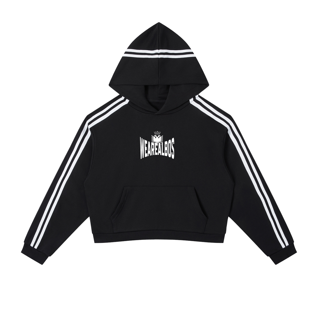 Contrast Side Stripe Cropped Hoodie (Loose)