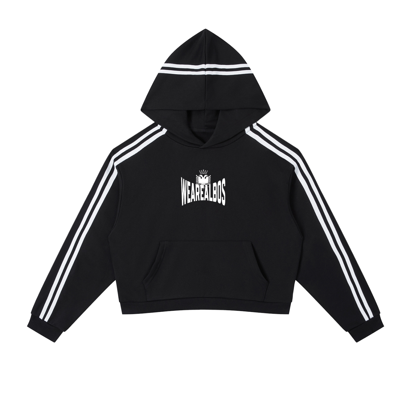 Contrast Side Stripe Cropped Hoodie (Loose)