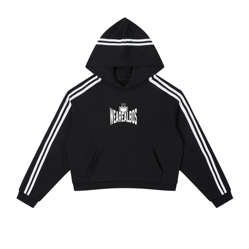 Contrast Side Stripe Cropped Hoodie (Loose)