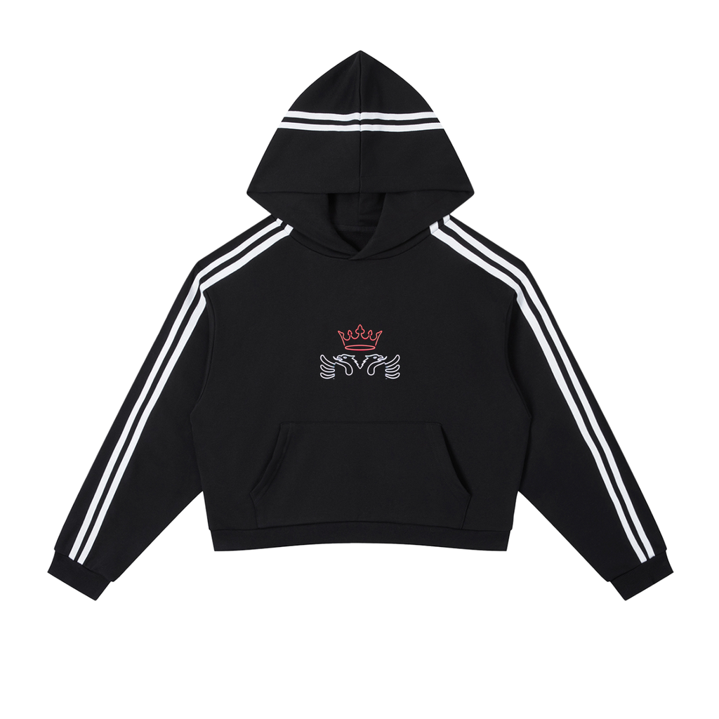 Contrast Side Stripe Cropped Hoodie (Loose)