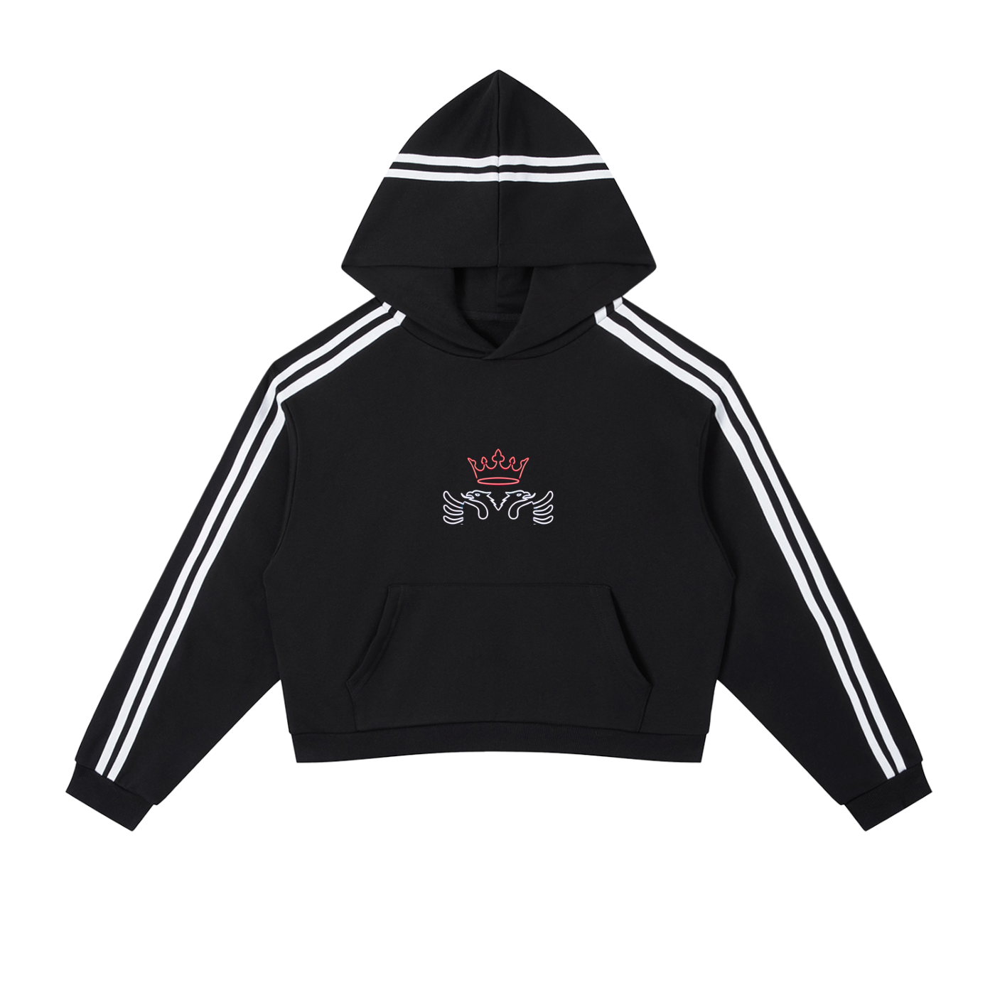 Contrast Side Stripe Cropped Hoodie (Loose)