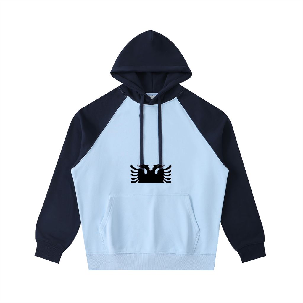 Color-Block Raglan Sleeve Hoodie (Loose)