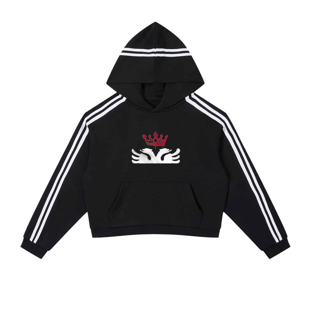 Contrast Side Stripe Cropped Hoodie (Loose)