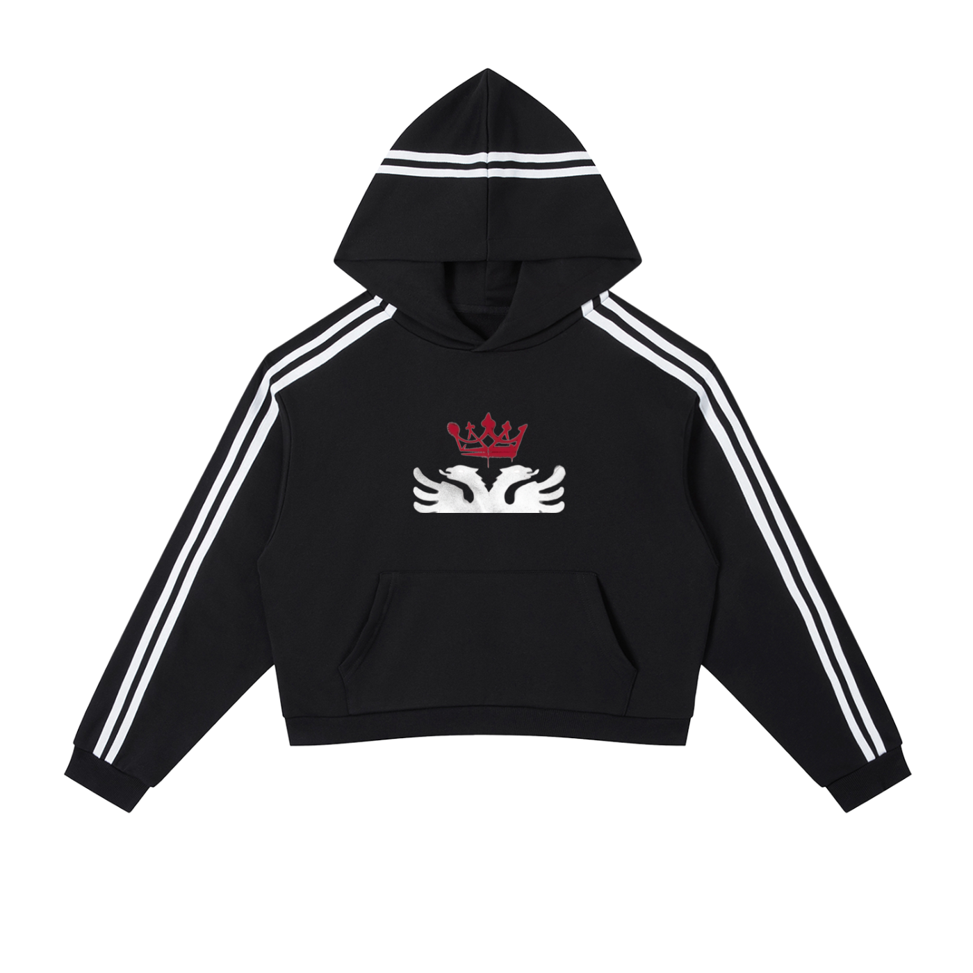Contrast Side Stripe Cropped Hoodie (Loose)