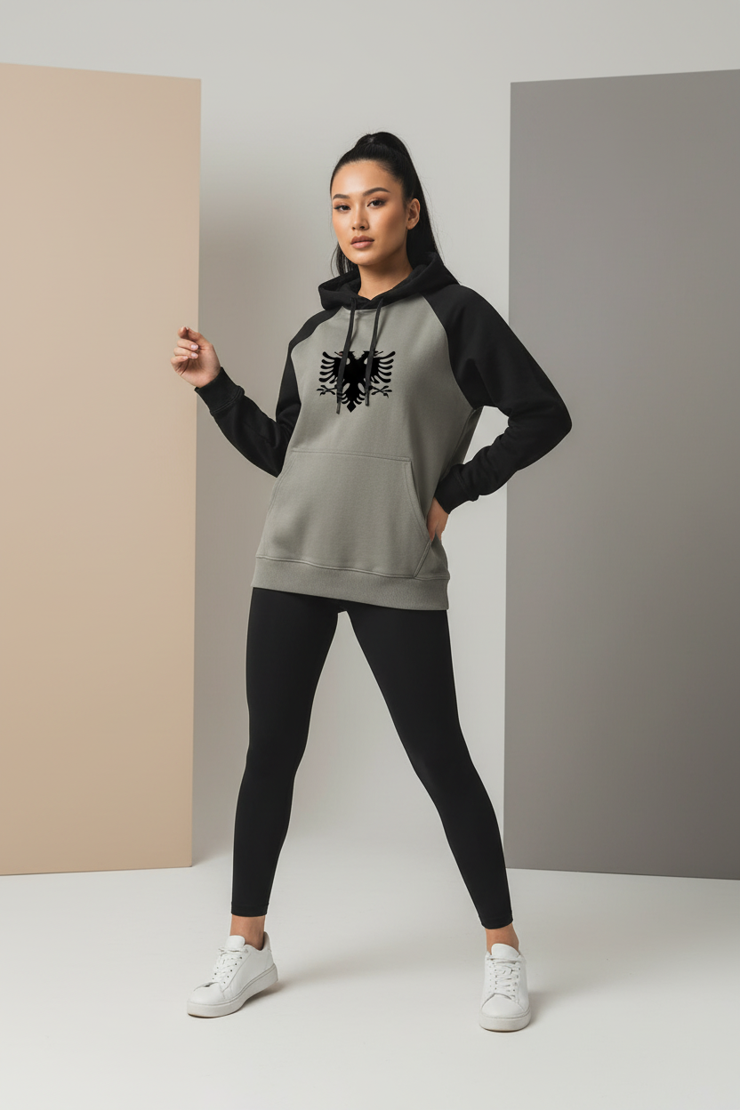 Color-Block Raglan Sleeve Hoodie (Loose)
