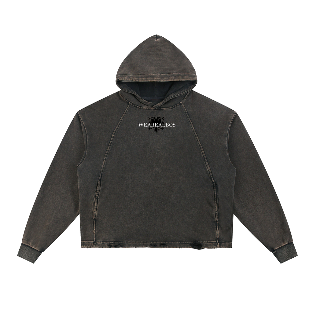 Vintage Washed Frayed-Hem Hoodie (Loose)