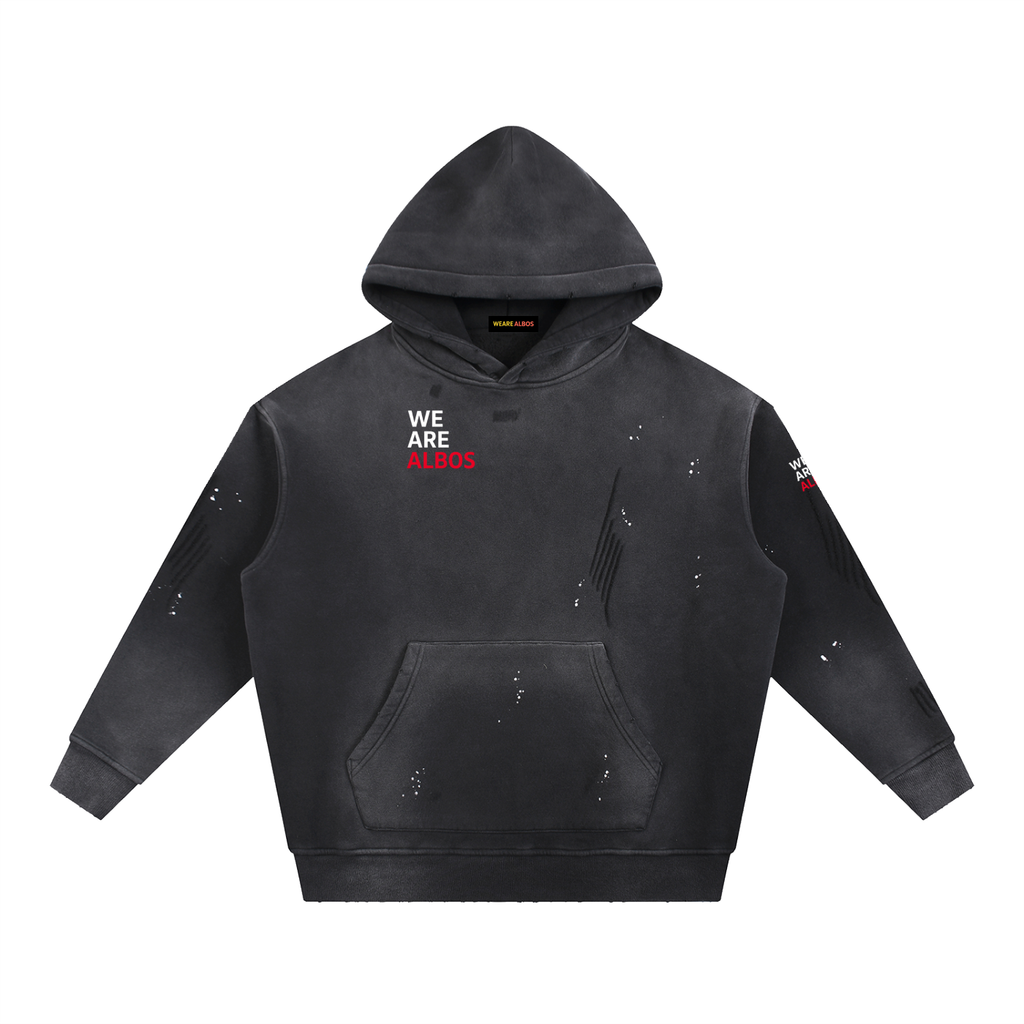Vintage Washed Frayed Fleece Hoodie (Loose)
