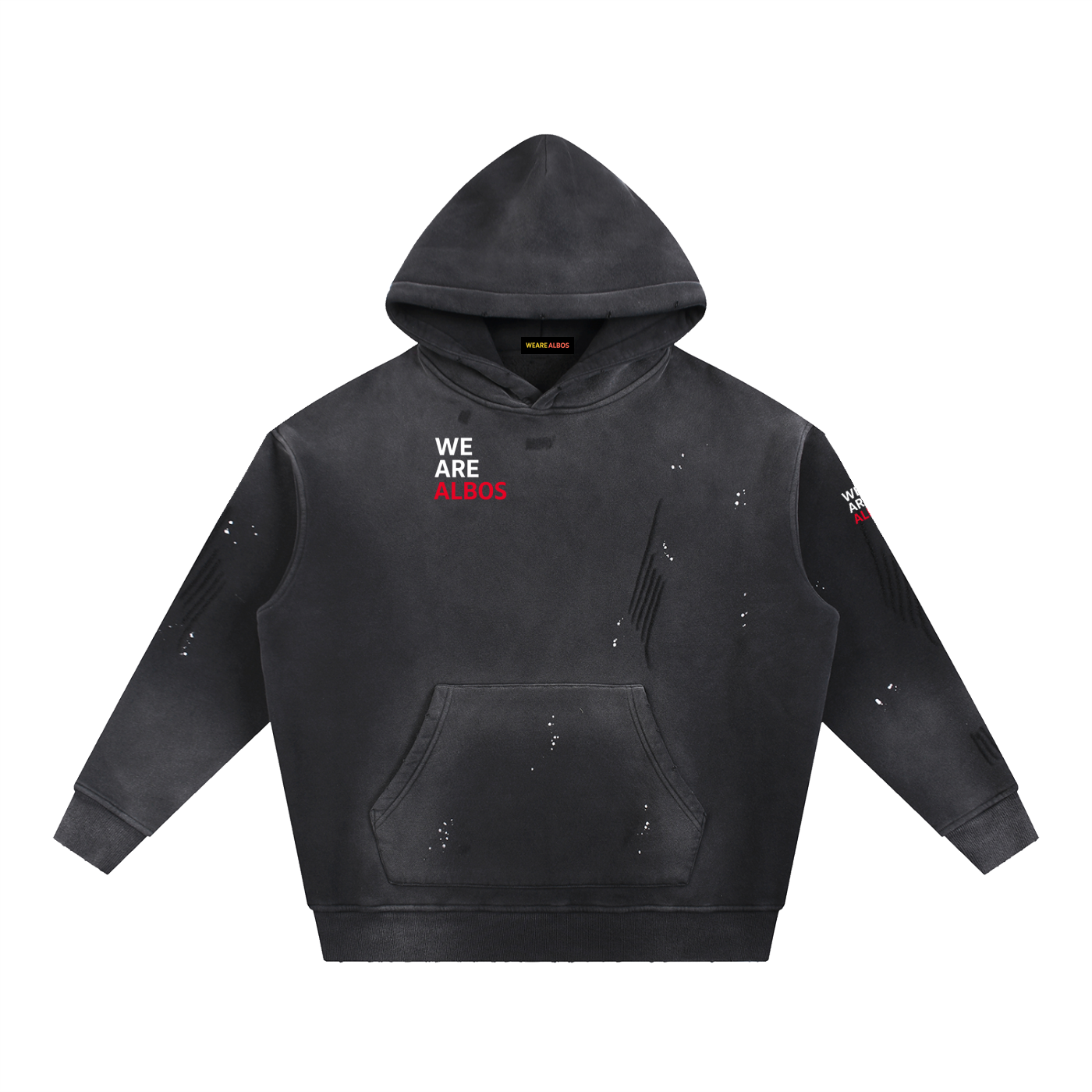 Vintage Washed Frayed Fleece Hoodie (Loose)
