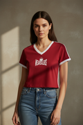 Women's Retro Binding V-Neck Crop T-Shirt (Skinny)