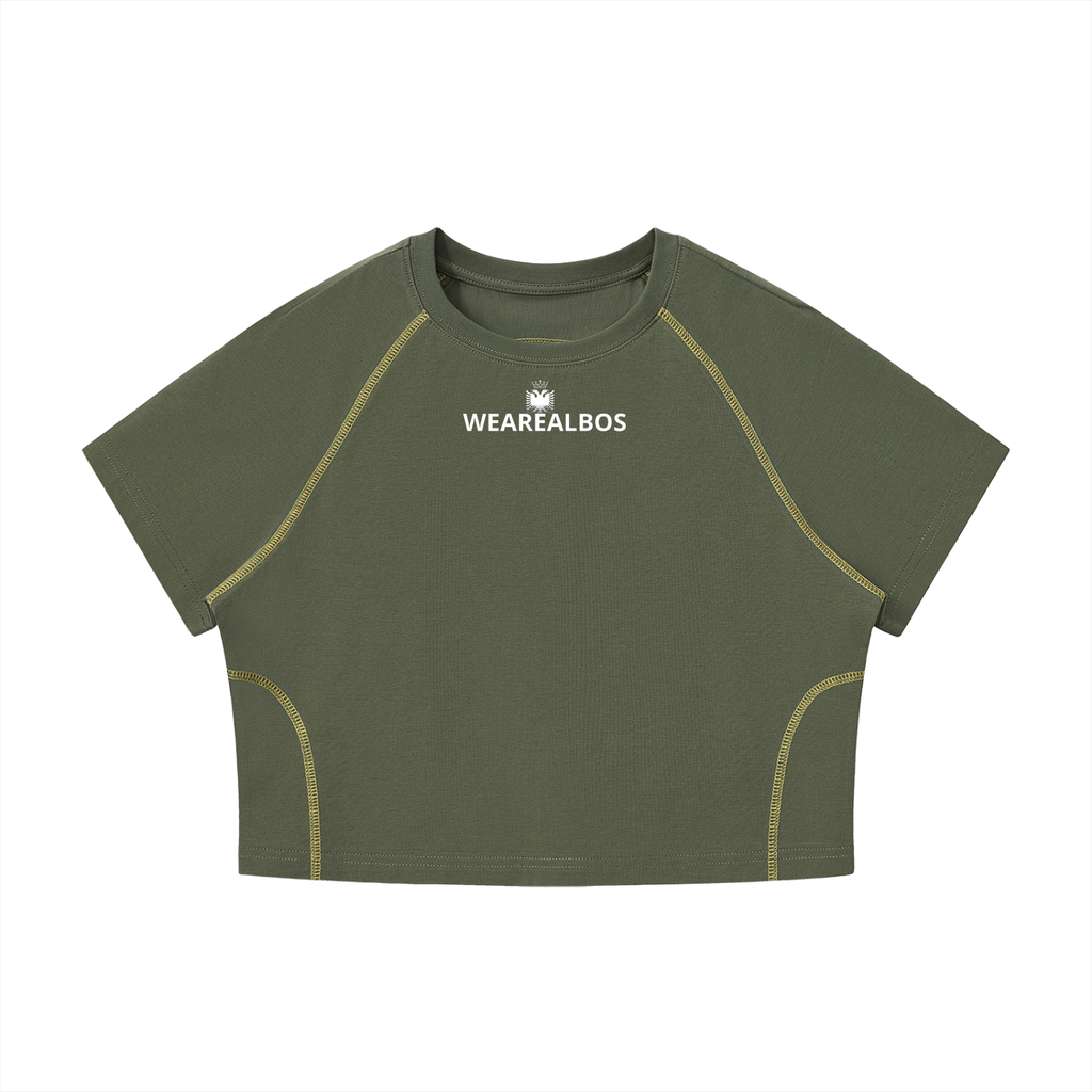 Women's Contrast Stitch Raglan Crop T-Shirt