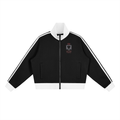 Contrast Side Stripe Fleece Cropped Track Jacket (Loose)