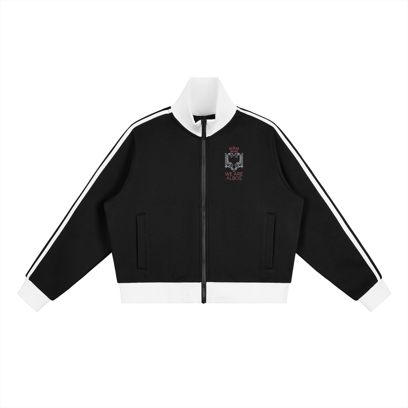 Contrast Side Stripe Fleece Cropped Track Jacket (Loose)