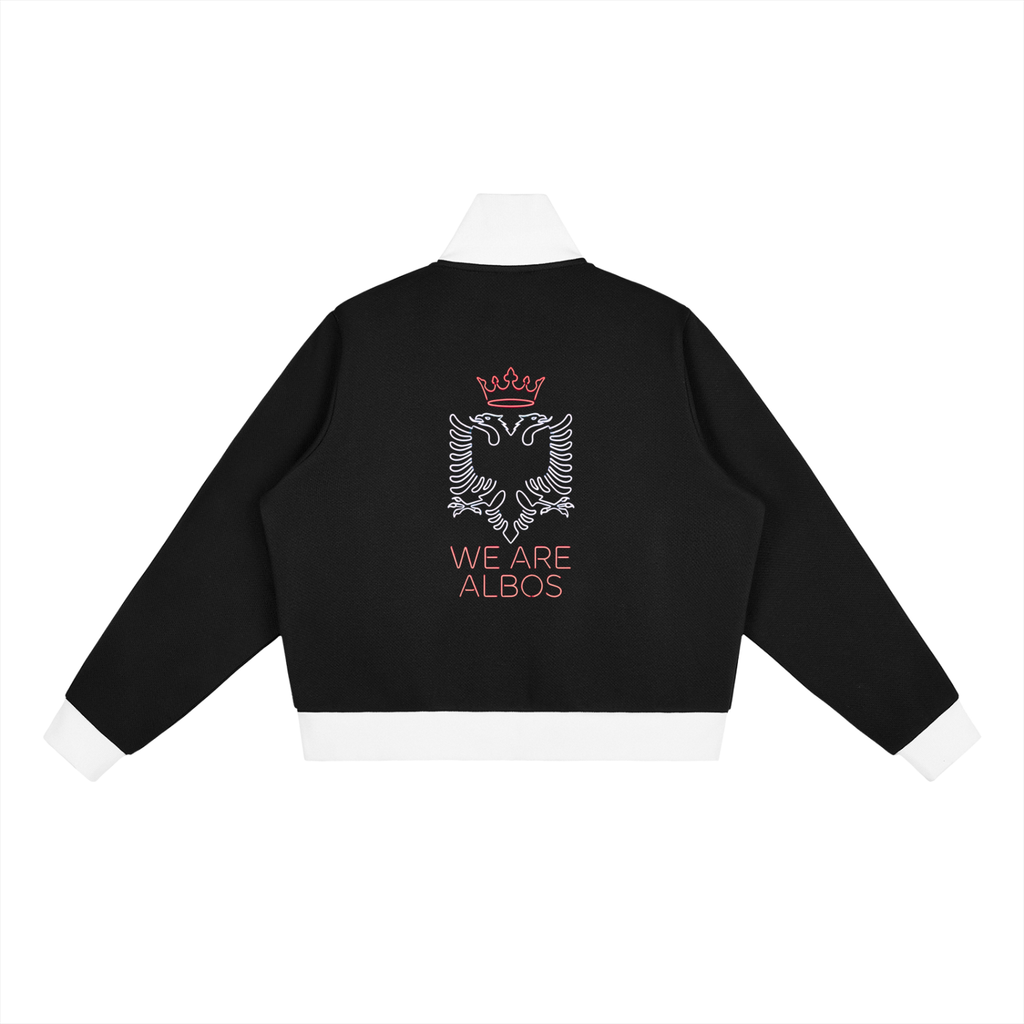 Contrast Side Stripe Fleece Cropped Track Jacket (Loose)