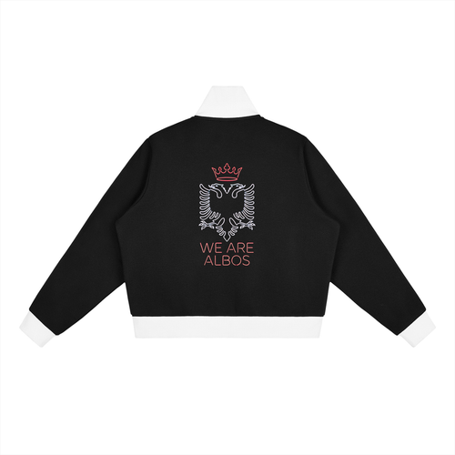 Contrast Side Stripe Fleece Cropped Track Jacket (Loose)