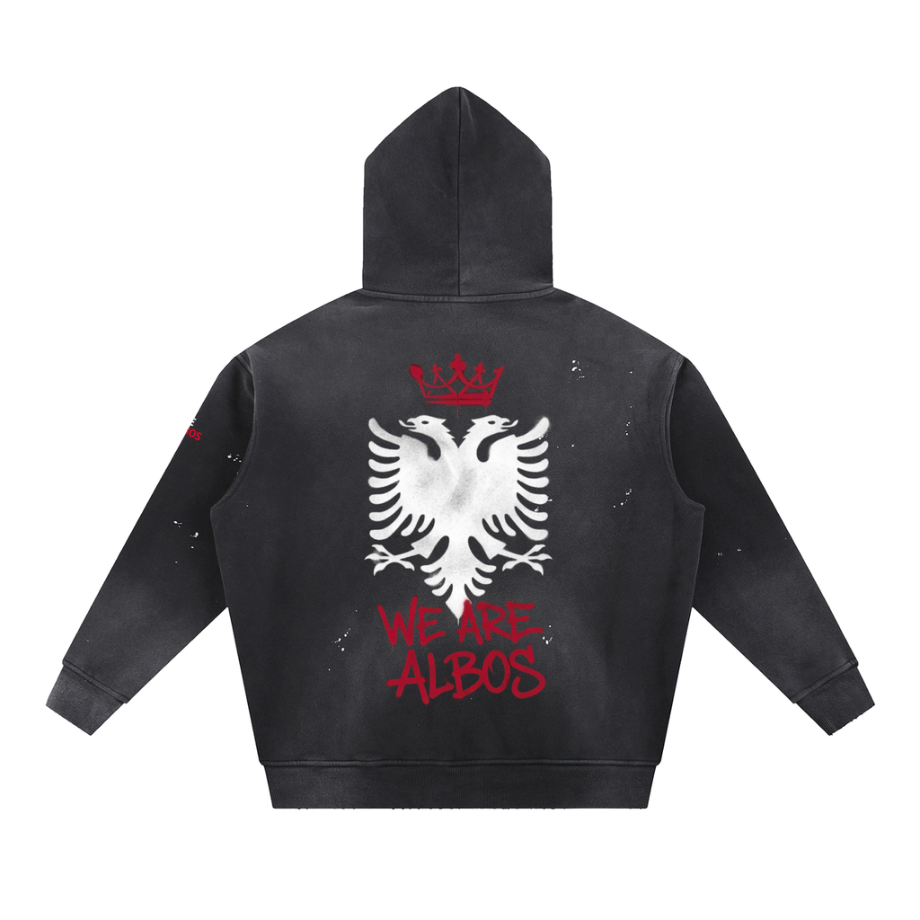 Vintage Washed Frayed Fleece Hoodie (Loose)