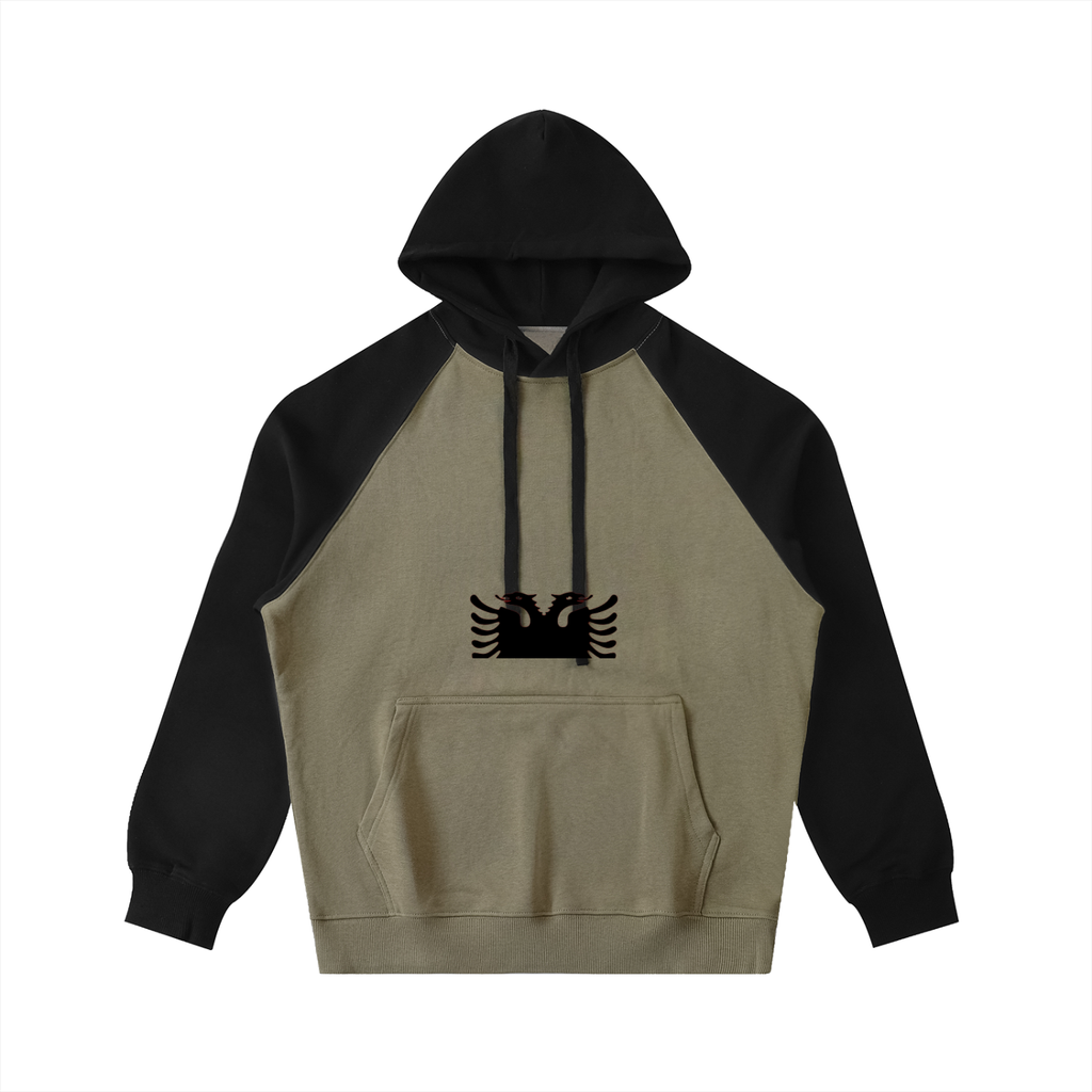 Color-Block Raglan Sleeve Hoodie (Loose)