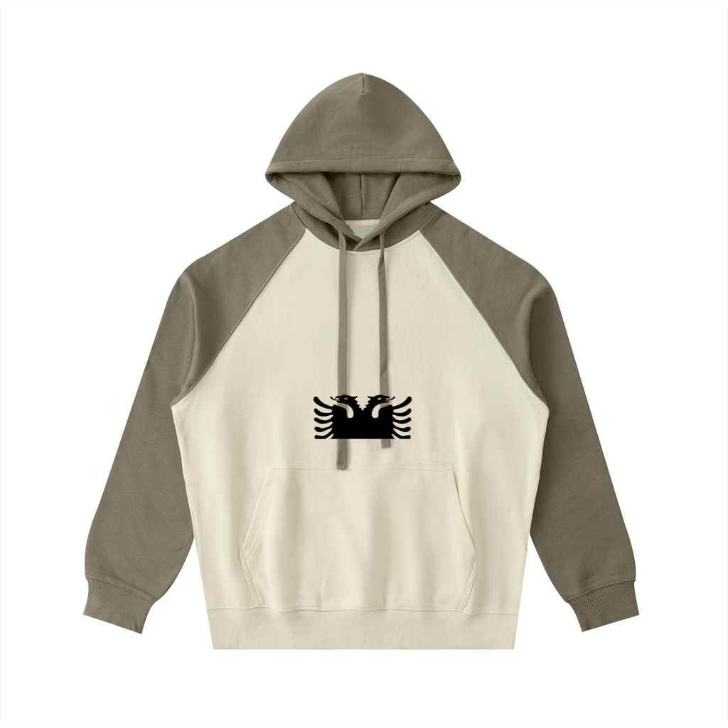 Color-Block Raglan Sleeve Hoodie (Loose)