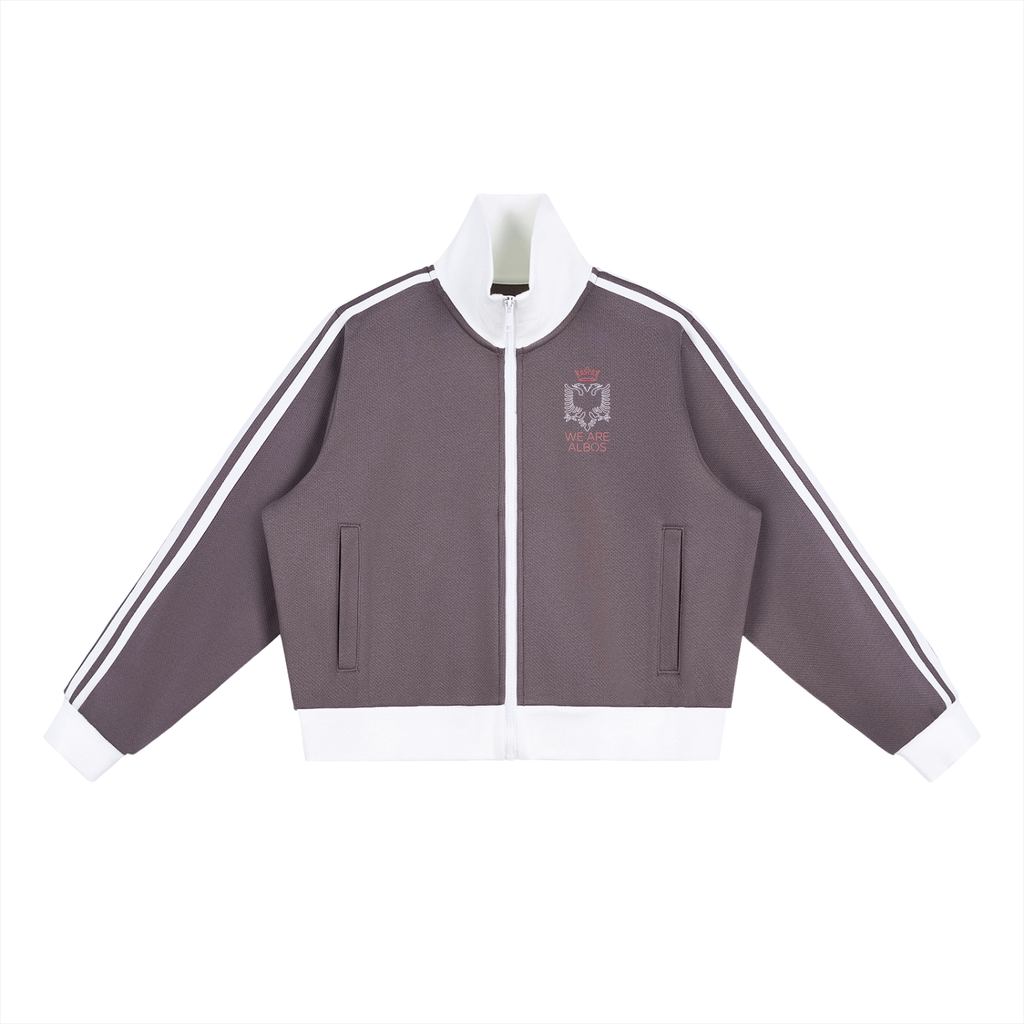 Contrast Side Stripe Fleece Cropped Track Jacket (Loose)