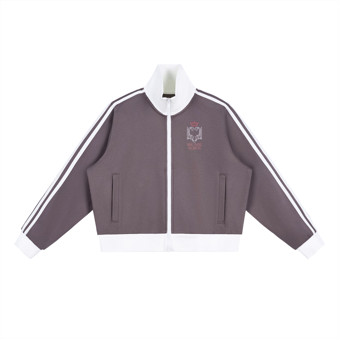 Contrast Side Stripe Fleece Cropped Track Jacket (Loose)