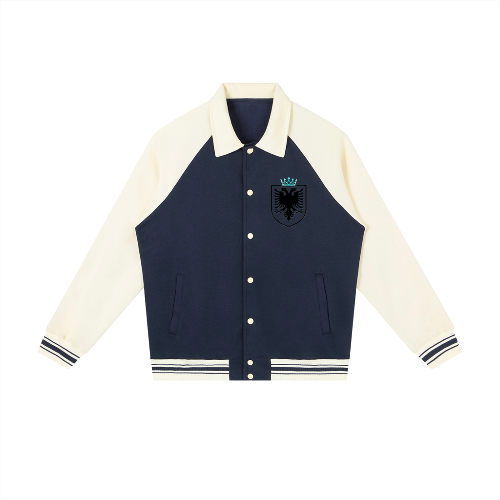 Contrast Raglan Sleeve Baseball Jacket (Loose)