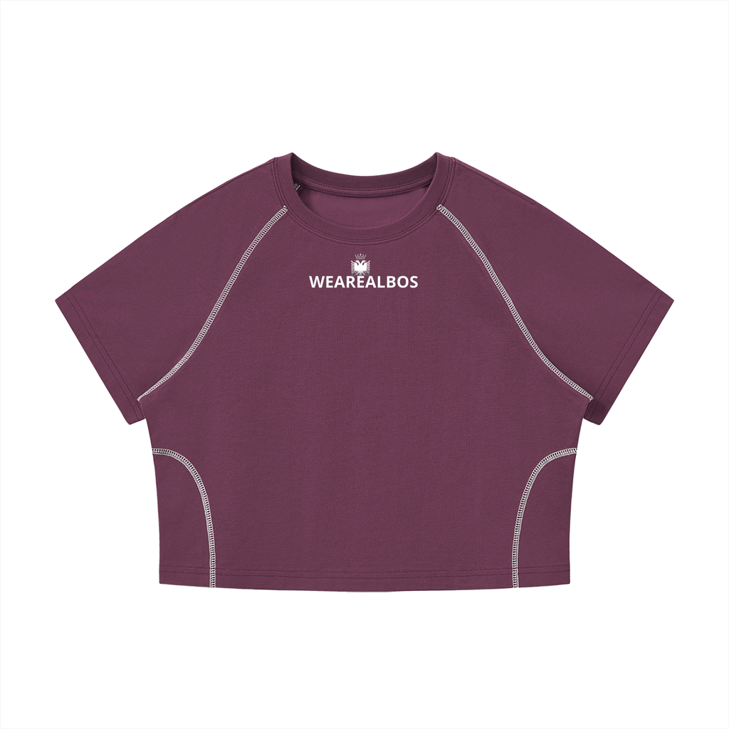 Women's Contrast Stitch Raglan Crop T-Shirt