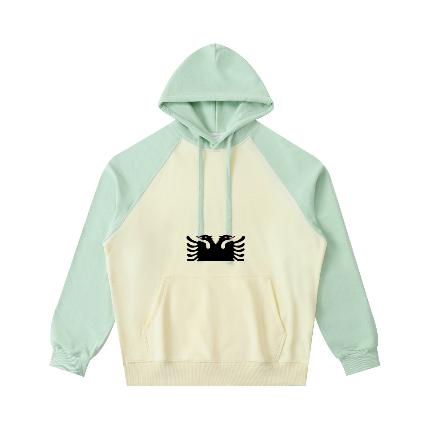 Color-Block Raglan Sleeve Hoodie (Loose)