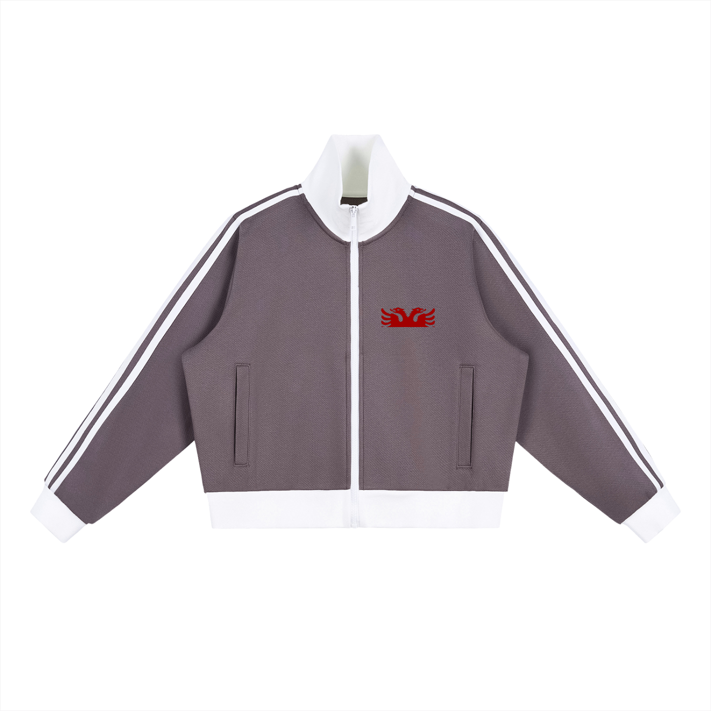 Contrast Side Stripe Fleece Cropped Track Jacket (Loose)