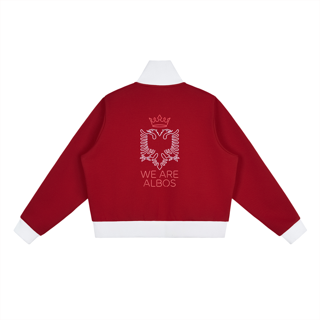 Contrast Side Stripe Fleece Cropped Track Jacket (Loose)