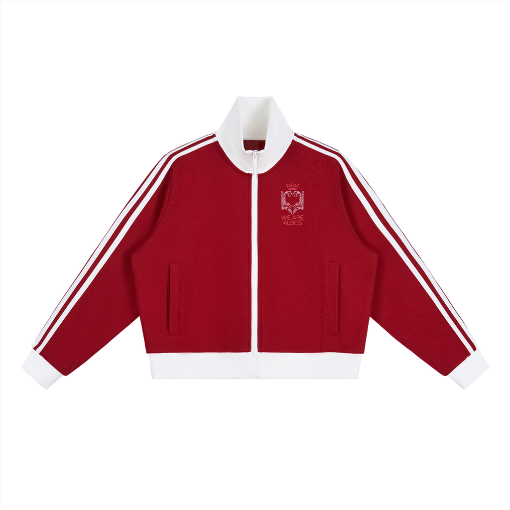 Contrast Side Stripe Fleece Cropped Track Jacket (Loose)