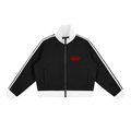 Contrast Side Stripe Fleece Cropped Track Jacket (Loose)
