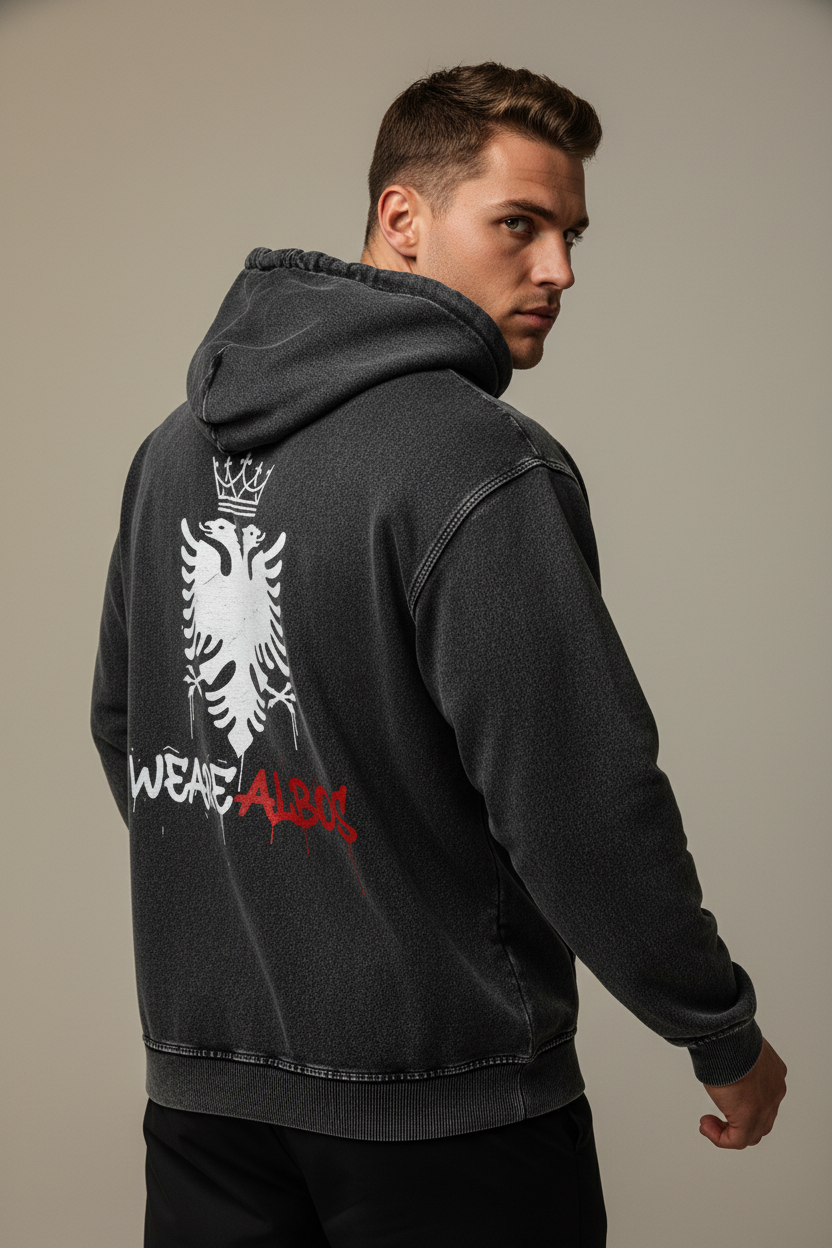 Snow Wash Oversized Zip-Up Hoodie (Loose)