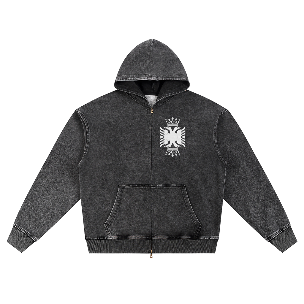 Snow Wash Oversized Zip-Up Hoodie (Loose)