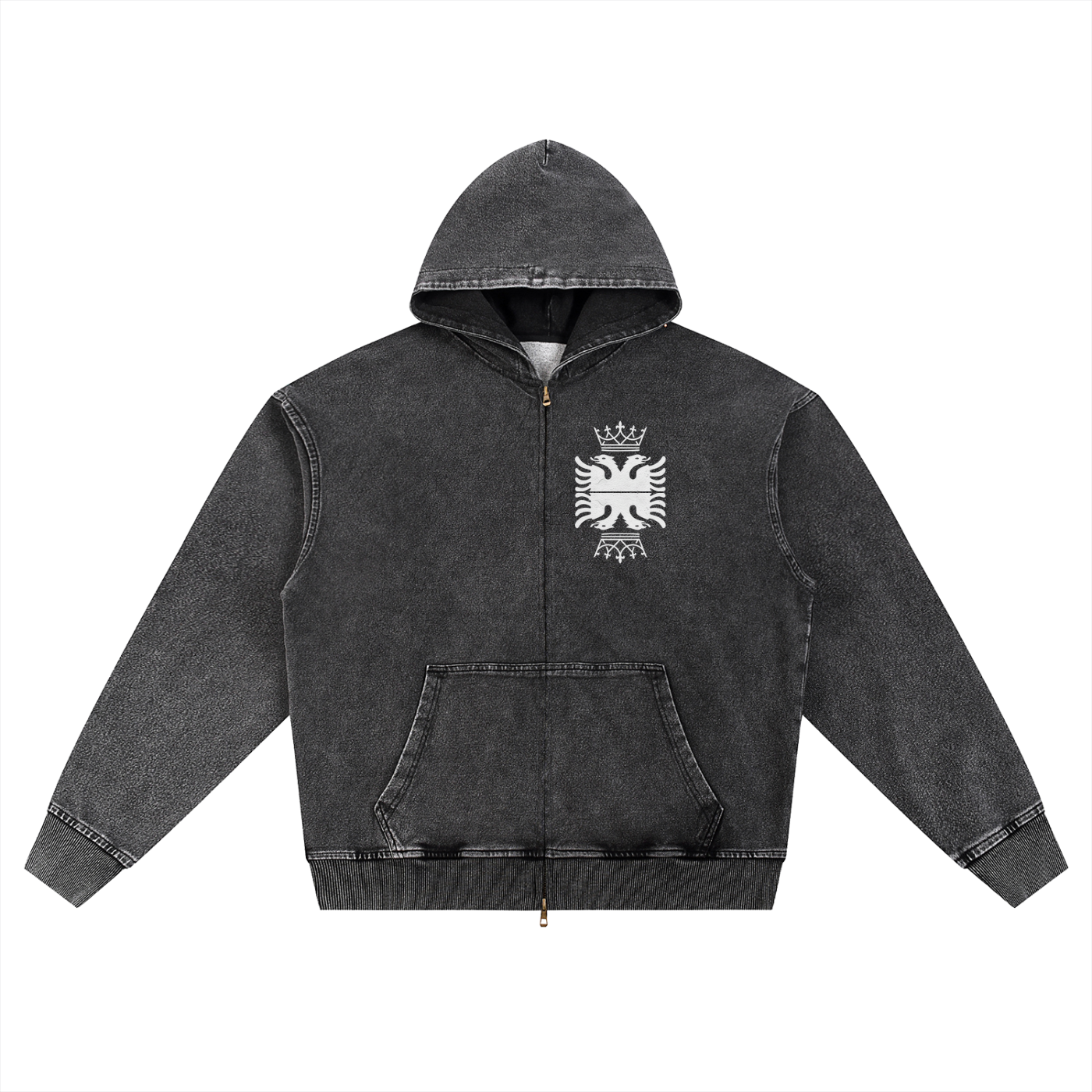 Snow Wash Oversized Zip-Up Hoodie (Loose)