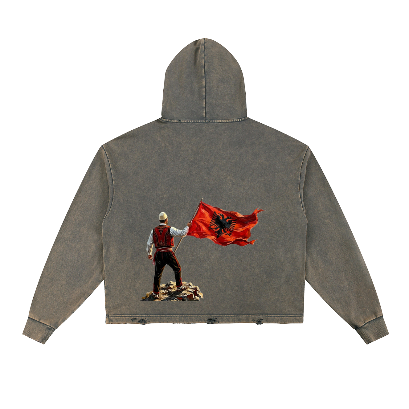Vintage Washed Frayed-Hem Hoodie (Loose)