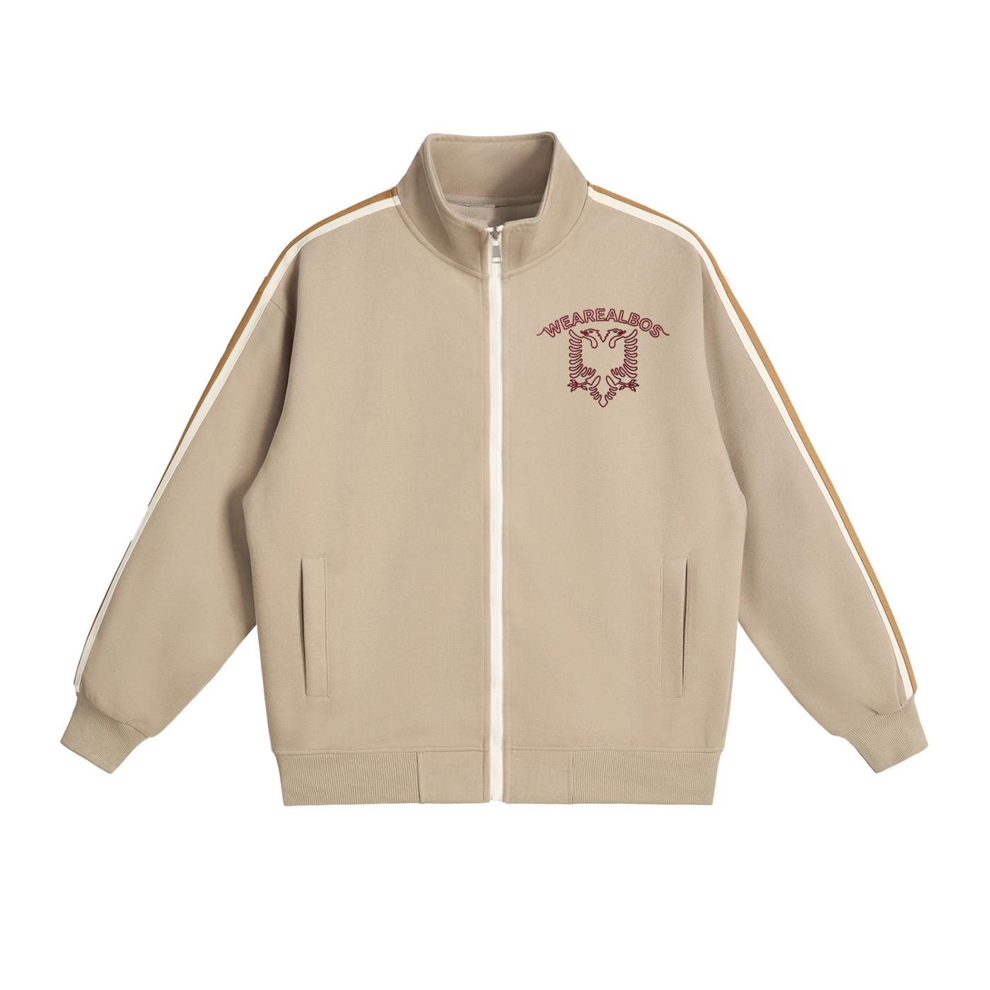 Contrast Side-Stripe Stand Collar Jacket (Loose)