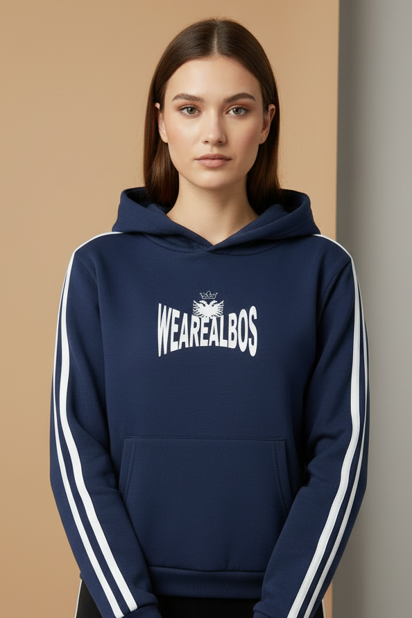 Contrast Side Stripe Cropped Hoodie (Loose)