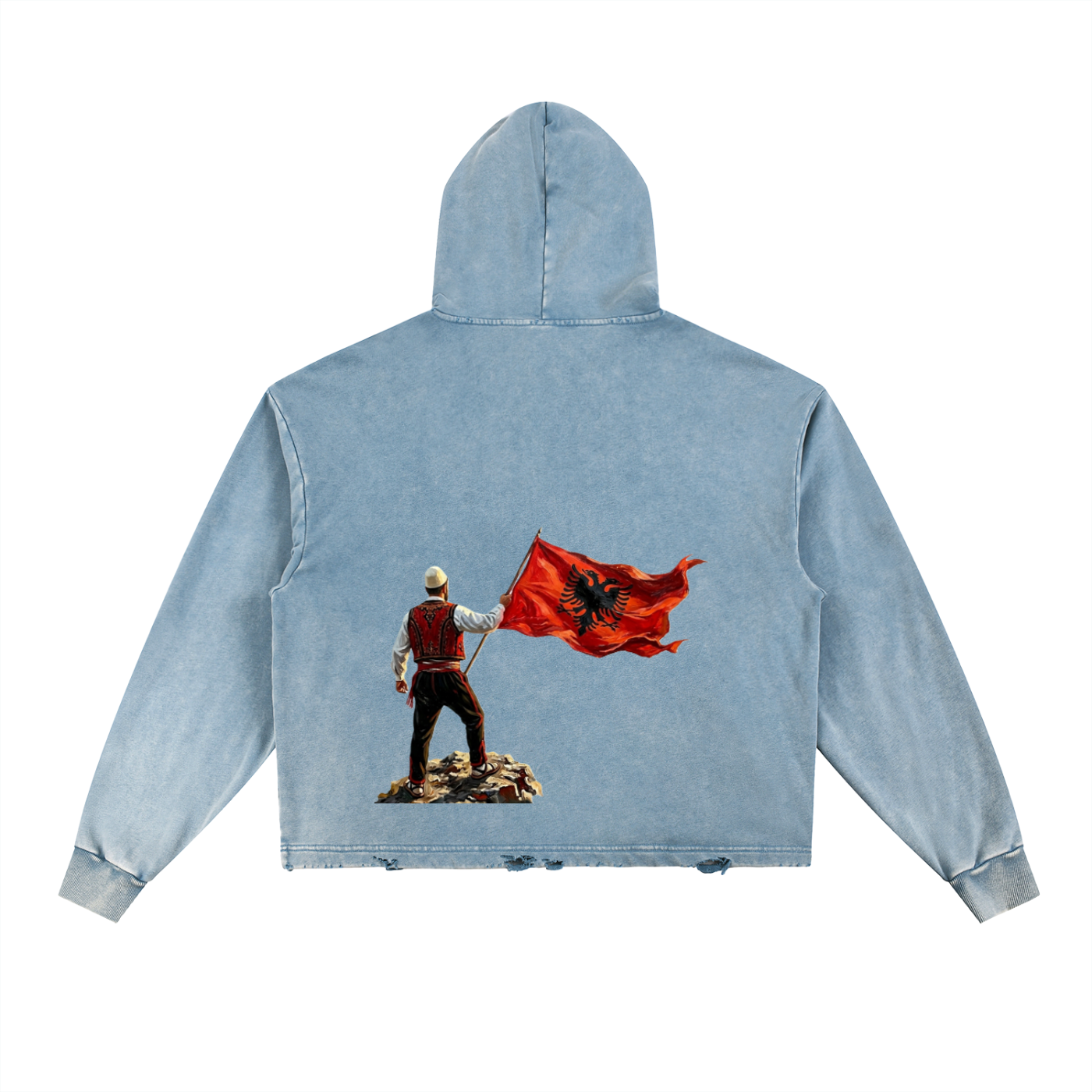 Vintage Washed Frayed-Hem Hoodie (Loose)