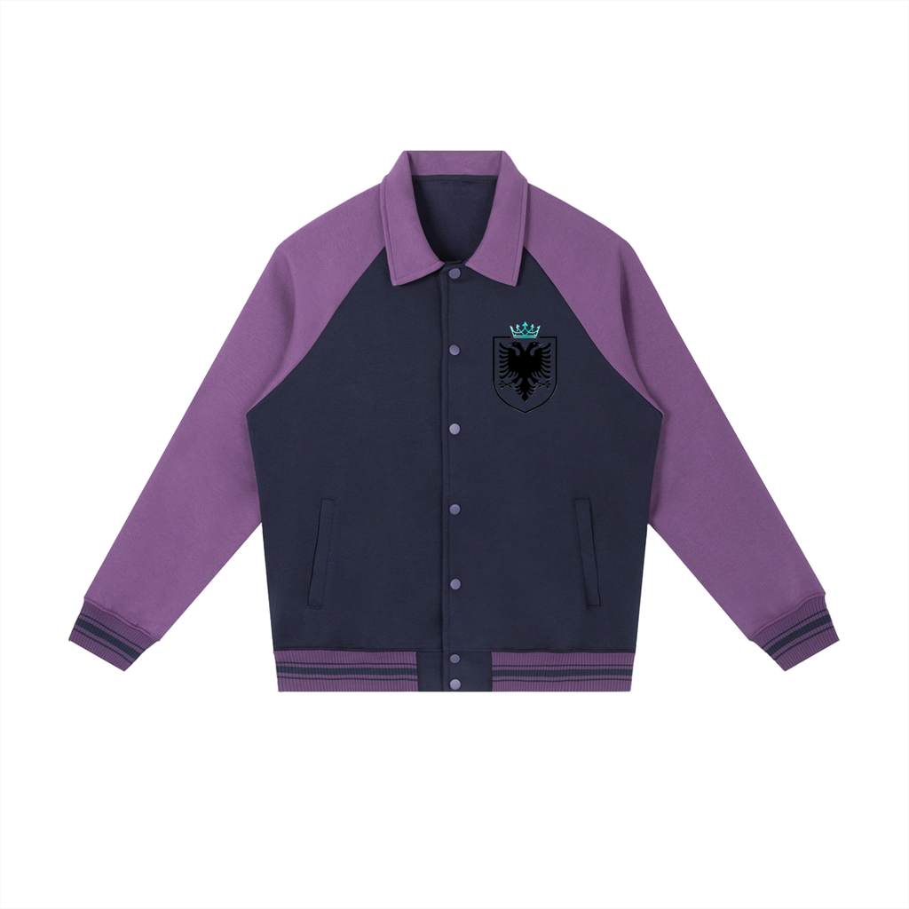 Contrast Raglan Sleeve Baseball Jacket (Loose)