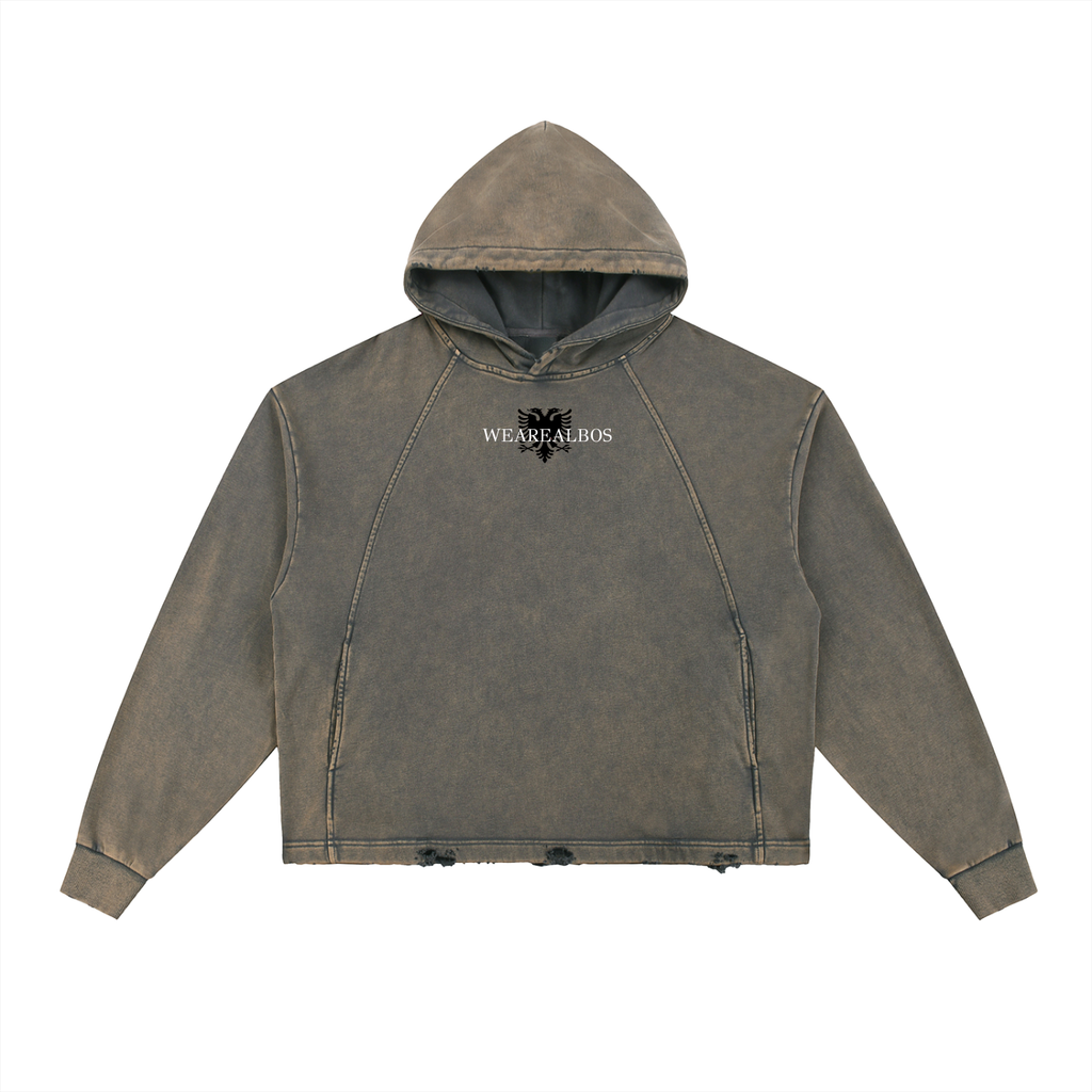 Vintage Washed Frayed-Hem Hoodie (Loose)