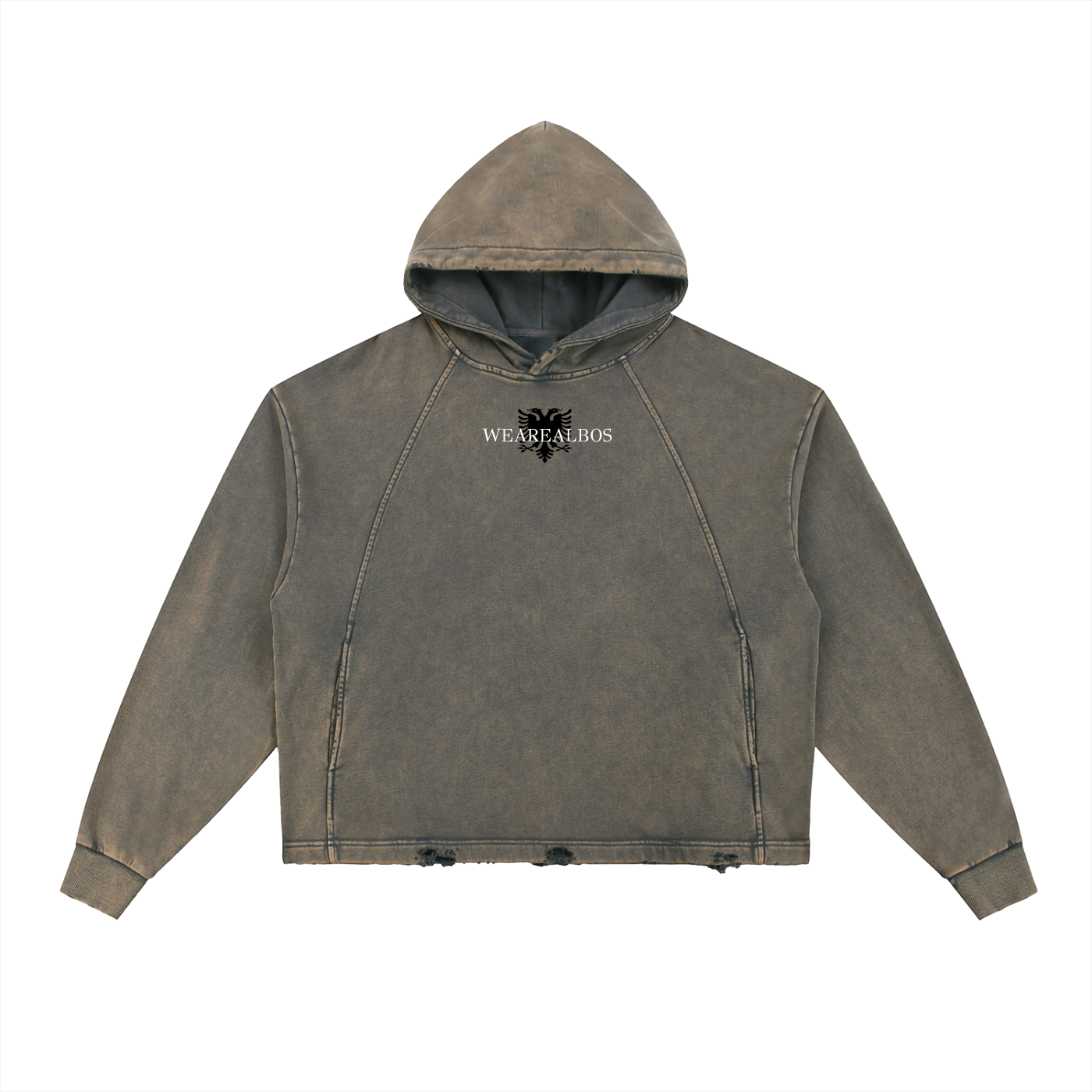 Vintage Washed Frayed-Hem Hoodie (Loose)