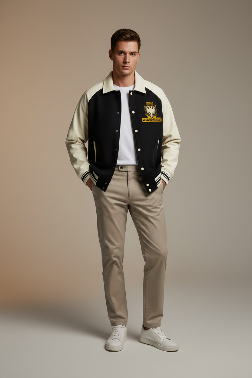 Contrast Raglan Sleeve Baseball Jacket (Loose)
