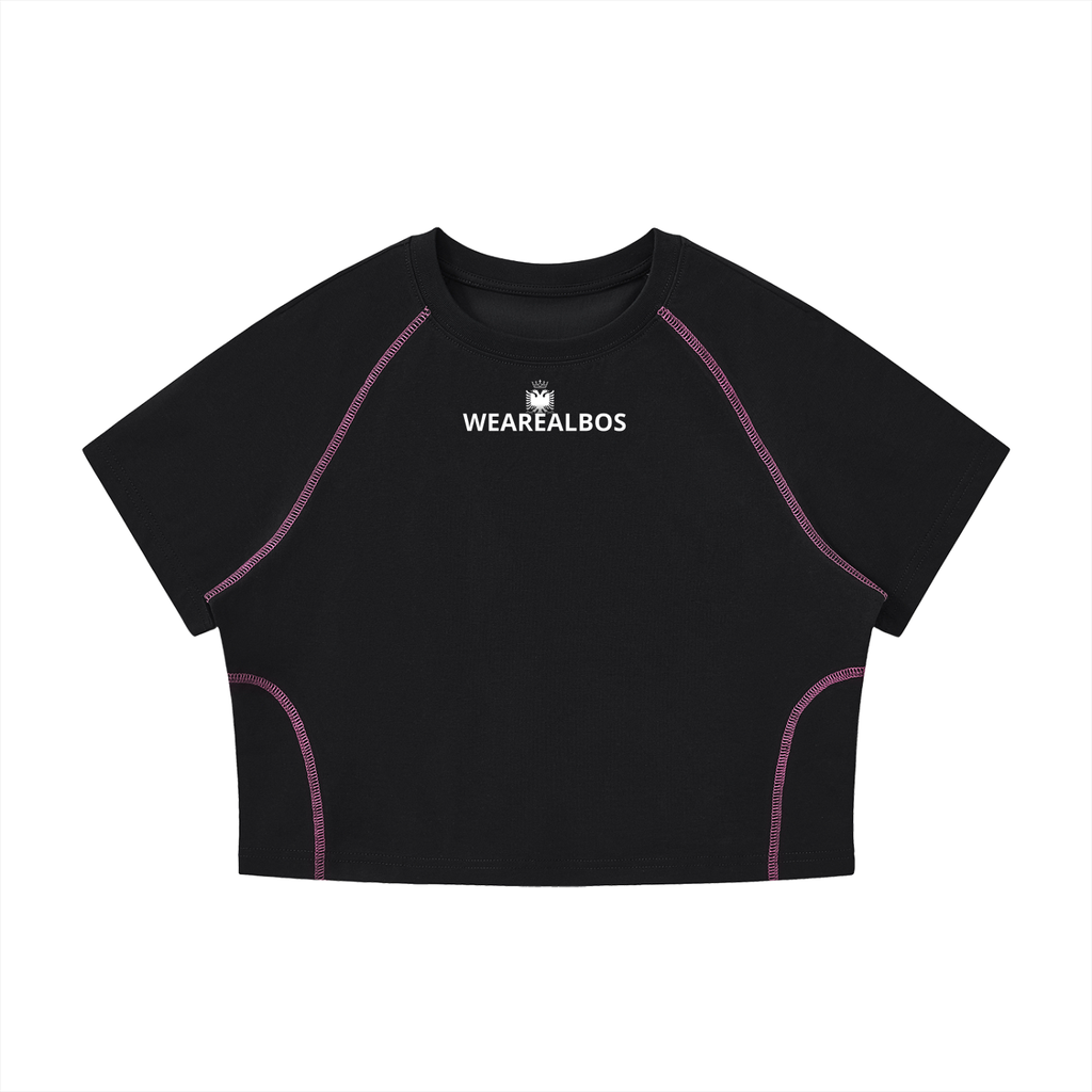 Women's Contrast Stitch Raglan Crop T-Shirt