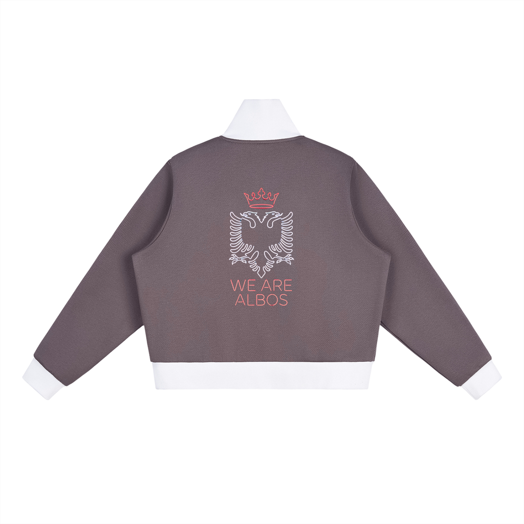 Contrast Side Stripe Fleece Cropped Track Jacket (Loose)