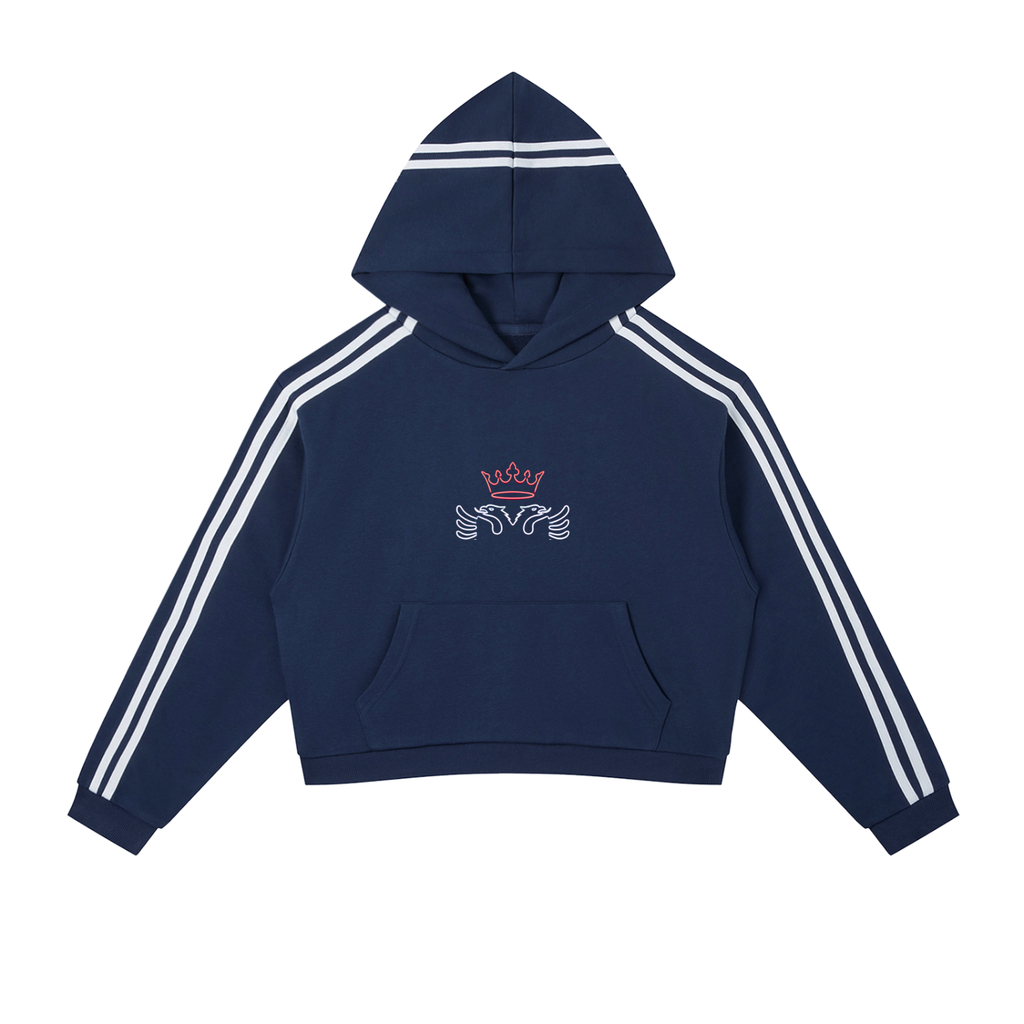 Contrast Side Stripe Cropped Hoodie (Loose)